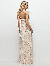 Rear View Thumbnail - Coquette Floral Print Asymmetrical Ruffle Chiffon Bias Slip Maxi Dress