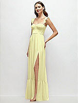 Side View Thumbnail - Butter Yellow Ruffle Strap Chiffon Bustier Maxi Dress with Ruffle Hem A-Line Skirt