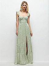 Front View Thumbnail - Vintage Primrose Sage Ruffle Strap Chiffon Bustier Maxi Dress with Ruffle Hem A-Line Skirt