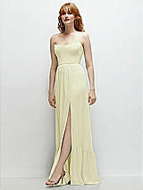 Side View Thumbnail - Butter Yellow Strapless Cat-Eye Corset Maxi Dress with Ruffle Hem A-Line Skirt
