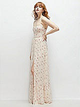 Side View Thumbnail - Coquette Floral Print Strapless Cat-Eye Corset Maxi Dress with Ruffle Hem A-Line Skirt