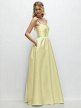 Side View Thumbnail - Butter Yellow Scoop Neck Inset Corset Satin Maxi Dress with Pockets