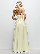 Rear View Thumbnail - Butter Yellow Scoop Neck Inset Corset Satin Maxi Dress with Pockets