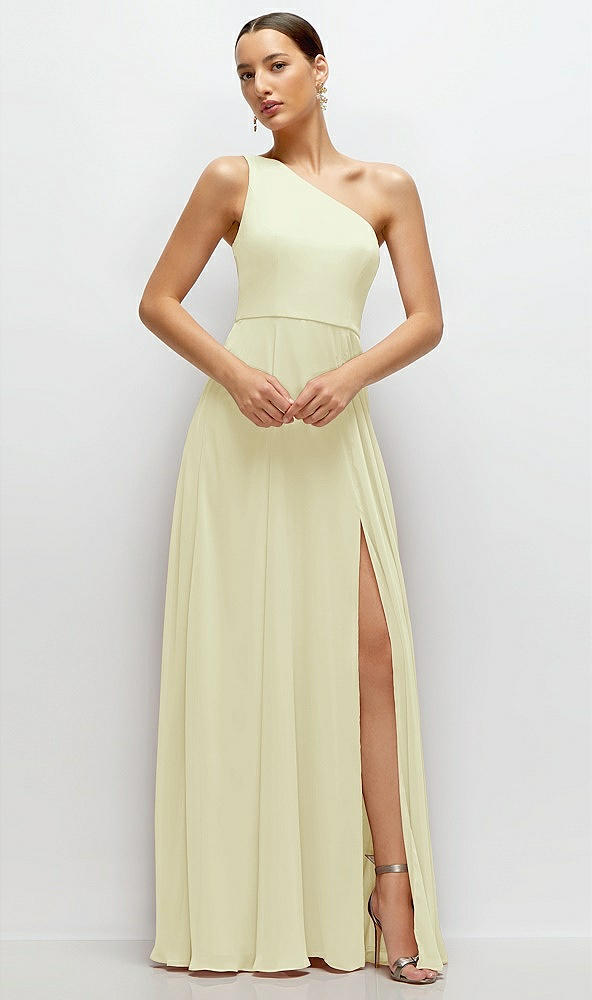 Front View - Butter Yellow Chiffon One-Shoulder Maxi Dress with Circle Skirt