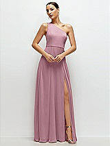 Front View Thumbnail - Dusty Pink Chiffon One-Shoulder Maxi Dress with Circle Skirt