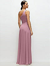 Rear View Thumbnail - Dusty Pink Chiffon One-Shoulder Maxi Dress with Circle Skirt