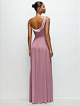 Rear View Thumbnail - Dusty Pink Chiffon One-Shoulder Maxi Dress with Draped Cowl Neckline