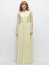 Front View Thumbnail - Butter Yellow Shirred Halter Chiffon Maxi Dress with Back Sash-Tie Closure