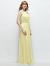 Side View Thumbnail - Butter Yellow Shirred Halter Chiffon Maxi Dress with Back Sash-Tie Closure