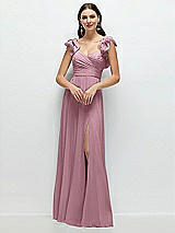 Front View Thumbnail - Dusty Pink Dramatic Ruffle Edge Strap Chiffon Maxi Dress