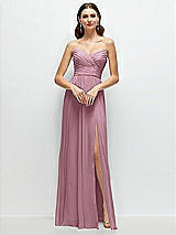 Front View Thumbnail - Dusty Pink Strapless Pleated Surplice Chiffon Maxi Dress with A-Line Skirt