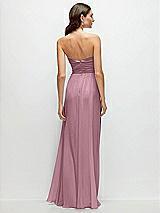 Rear View Thumbnail - Dusty Pink Strapless Pleated Surplice Chiffon Maxi Dress with A-Line Skirt