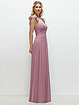 Side View Thumbnail - Dusty Pink Convertible Ruffle Strap Chiffon Maxi Dress with Full Circle Skirt