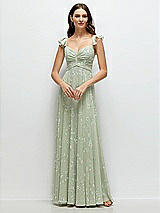 Front View Thumbnail - Vintage Primrose Sage Convertible Ruffle Strap Chiffon Maxi Dress with Full Circle Skirt