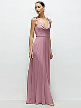 Side View Thumbnail - Dusty Pink Cowl Neck Chiffon Maxi Dress with Hand-Worked Petal Straps