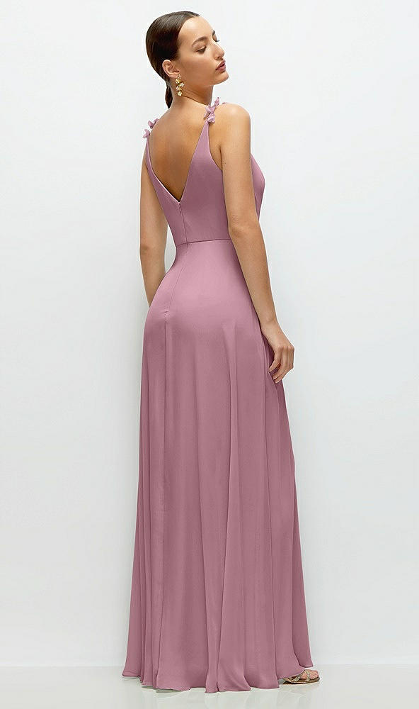 Back View - Dusty Pink Cowl Neck Chiffon Maxi Dress with Hand-Worked Petal Straps