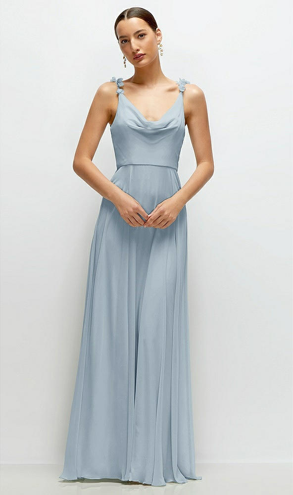 Front View - Mist Cowl Neck Chiffon Maxi Dress with Hand-Worked Petal Straps