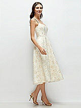 Side View Thumbnail - Ivory Gold Rosette Scoop Neck Ivory Gold Rosette Midi Dress with Horsehair Hem