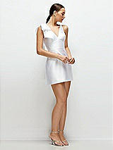 Side View Thumbnail - White Sleeveless Satin Little White Mini Dress with Handcrafted Shoulder Bow