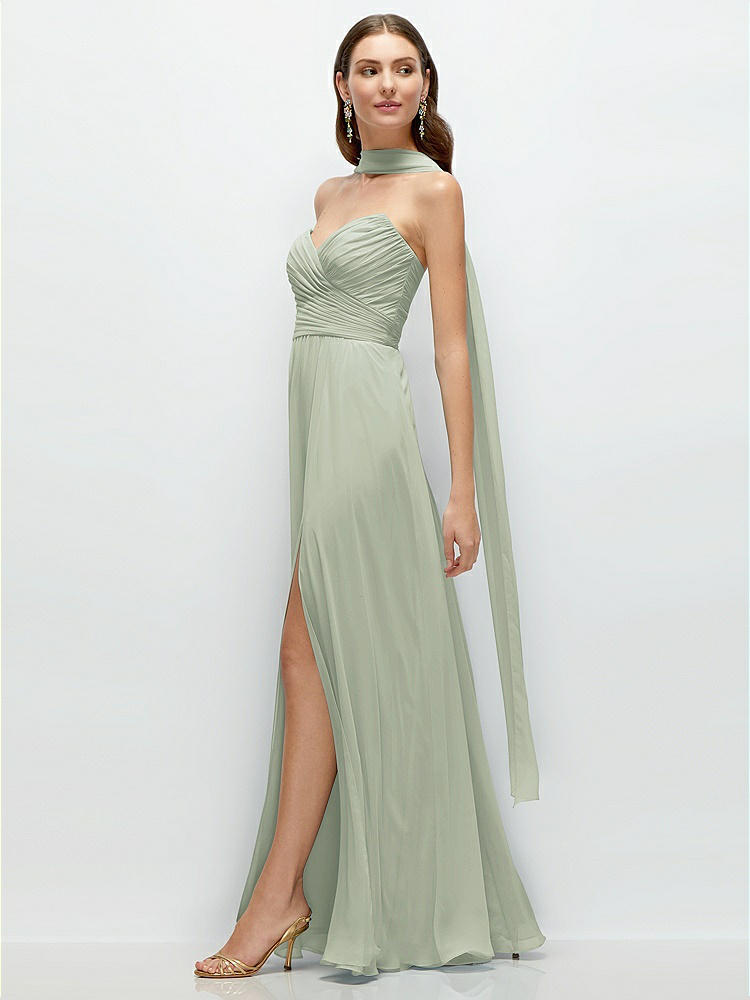 Front View - Celadon Skinny Chiffon Scarf