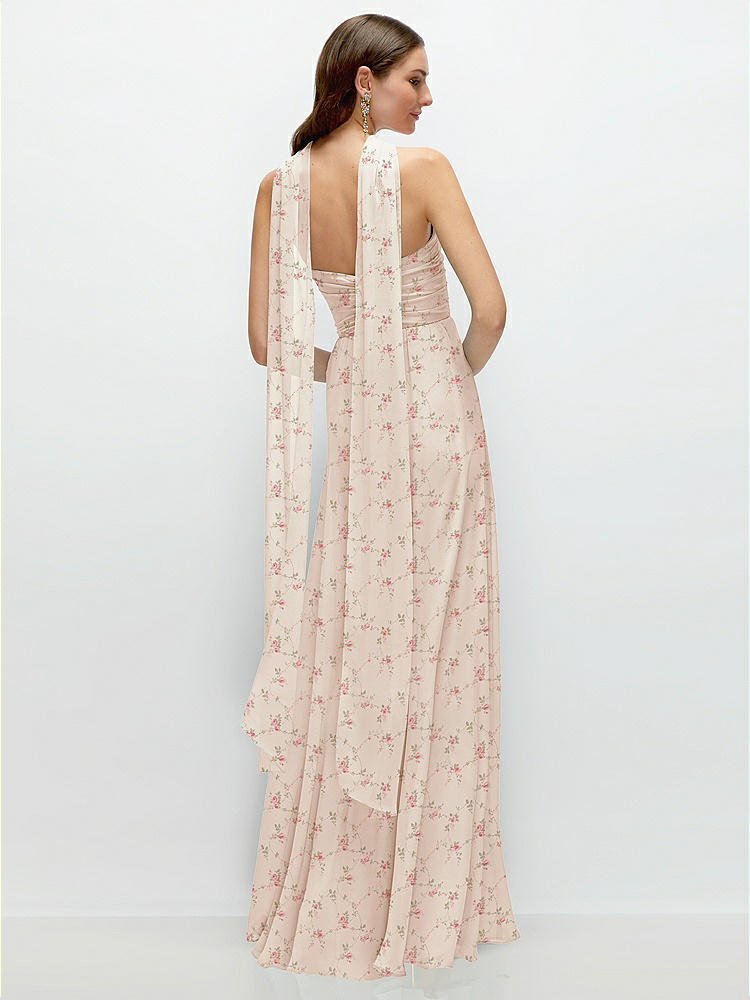 Back View - Coquette Floral Print Skinny Chiffon Scarf