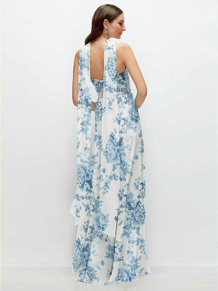 Back View - Cottage Rose Dusk Blue Skinny Chiffon Scarf