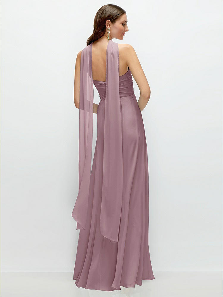 Back View - Dusty Rose Skinny Chiffon Scarf