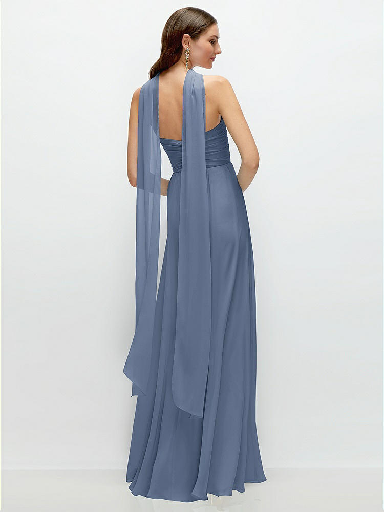 Back View - Larkspur Blue Skinny Chiffon Scarf