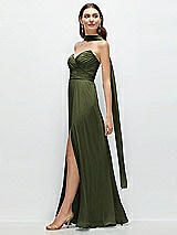 Front View Thumbnail - Olive Green Skinny Chiffon Scarf