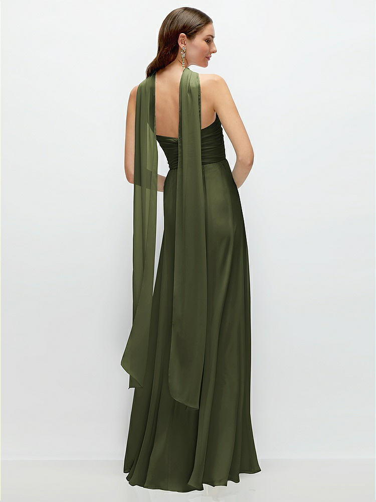 Back View - Olive Green Skinny Chiffon Scarf