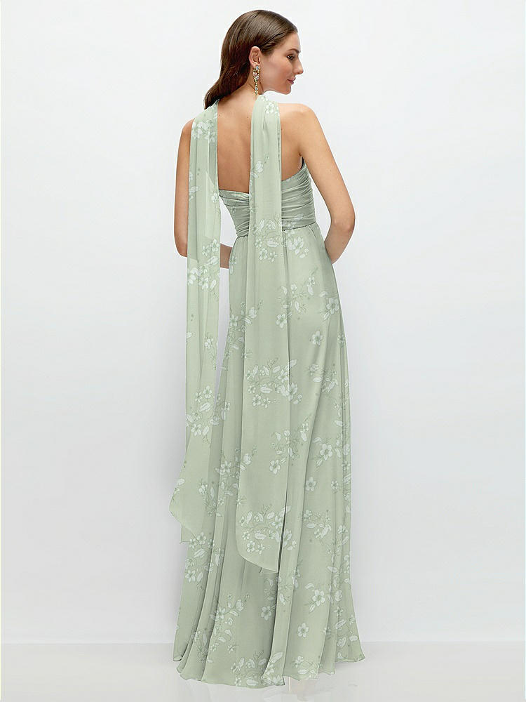 Back View - Vintage Primrose Sage Skinny Chiffon Scarf