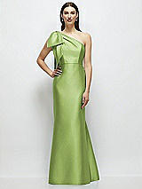 Side View Thumbnail - Mojito Bow One-Shoulder Satin Maxi Dress with Trumpet Skirt