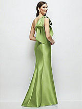 Rear View Thumbnail - Mojito Bow One-Shoulder Satin Maxi Dress with Trumpet Skirt