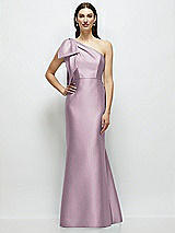 Side View Thumbnail - Suede Rose Bow One-Shoulder Satin Maxi Dress with Trumpet Skirt