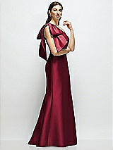 Front View Thumbnail - Burgundy Bow One-Shoulder Satin Maxi Dress with Trumpet Skirt