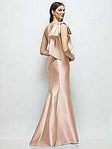 Rear View Thumbnail - Cameo Bow One-Shoulder Satin Maxi Dress with Trumpet Skirt