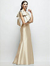 Front View Thumbnail - Champagne Bow One-Shoulder Satin Maxi Dress with Trumpet Skirt