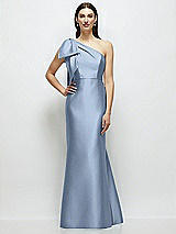 Side View Thumbnail - Cloudy Bow One-Shoulder Satin Maxi Dress with Trumpet Skirt