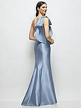 Rear View Thumbnail - Cloudy Bow One-Shoulder Satin Maxi Dress with Trumpet Skirt