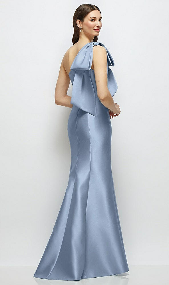 Back View - Cloudy Bow One-Shoulder Satin Maxi Dress with Trumpet Skirt