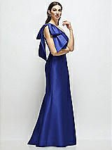 Front View Thumbnail - Cobalt Blue Bow One-Shoulder Satin Maxi Dress with Trumpet Skirt