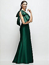 Front View Thumbnail - Hunter Green Bow One-Shoulder Satin Maxi Dress with Trumpet Skirt