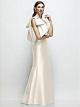 Front View Thumbnail - Ivory Bow One-Shoulder Satin Maxi Dress with Trumpet Skirt