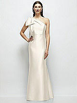 Side View Thumbnail - Ivory Bow One-Shoulder Satin Maxi Dress with Trumpet Skirt