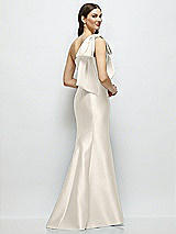 Rear View Thumbnail - Ivory Bow One-Shoulder Satin Maxi Dress with Trumpet Skirt