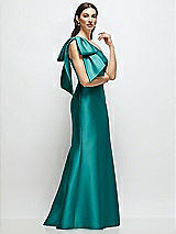 Front View Thumbnail - Jade Bow One-Shoulder Satin Maxi Dress with Trumpet Skirt