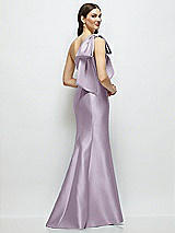 Rear View Thumbnail - Lilac Haze Bow One-Shoulder Satin Maxi Dress with Trumpet Skirt