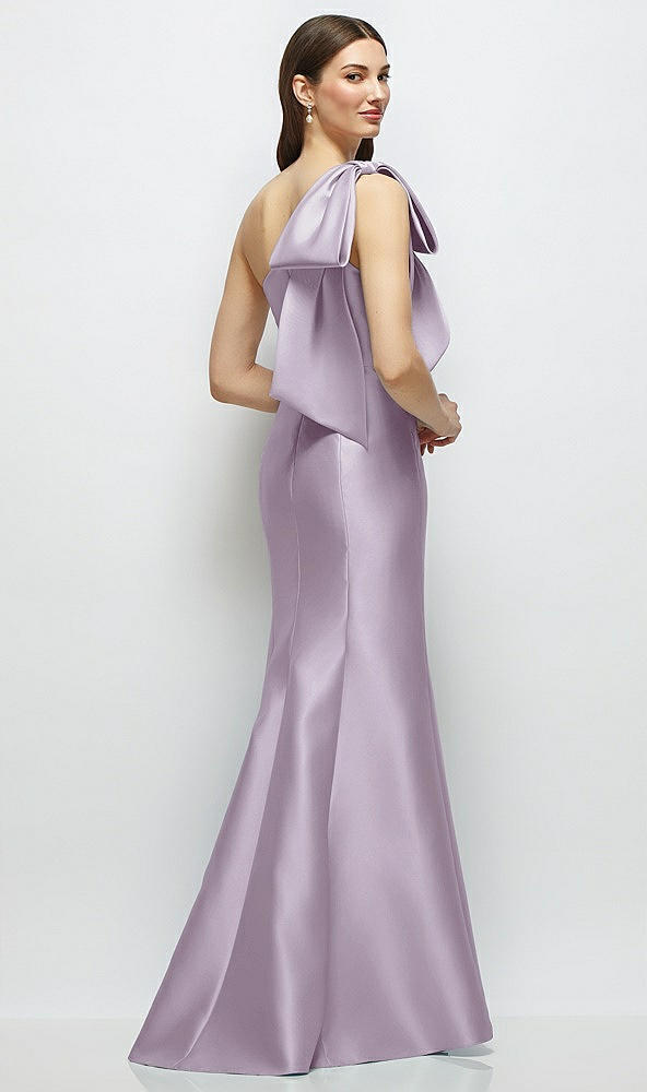 Back View - Lilac Haze Bow One-Shoulder Satin Maxi Dress with Trumpet Skirt