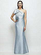 Side View Thumbnail - Mist Bow One-Shoulder Satin Maxi Dress with Trumpet Skirt