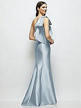 Rear View Thumbnail - Mist Bow One-Shoulder Satin Maxi Dress with Trumpet Skirt